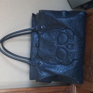 Loungefly Black on Black Lattice, Sugar Skull Tote Bag